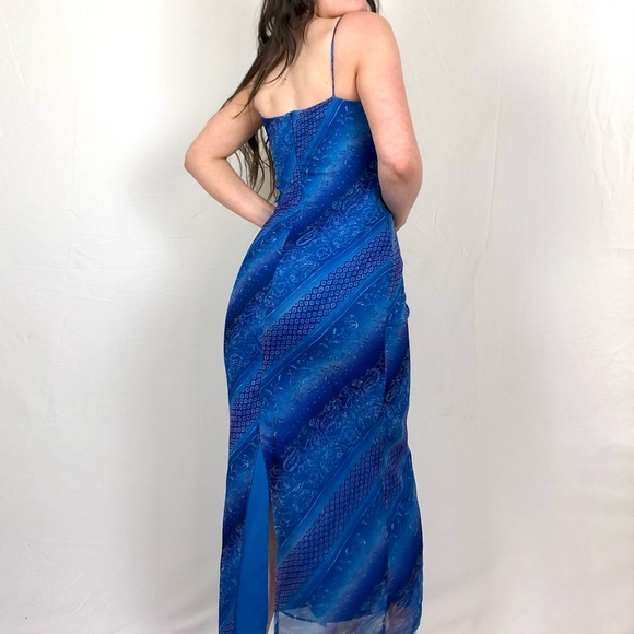 90s blue paisley & ombré stripe effect maxi dress - Picture 3 of 4